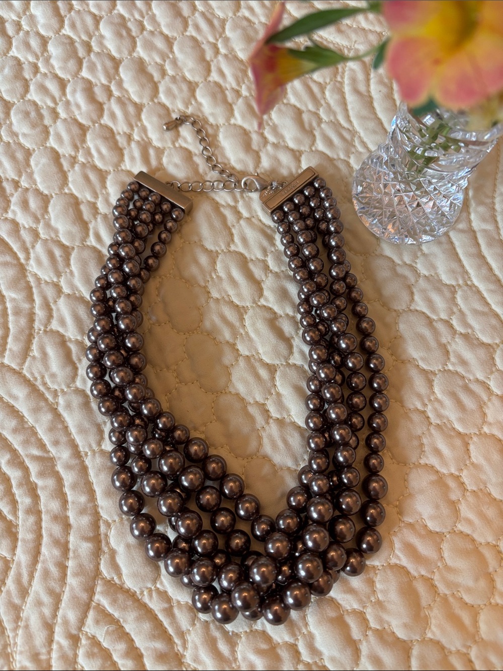 Vintage Lia Sophia Cafe Au Lait Multi Strand Statement Necklace